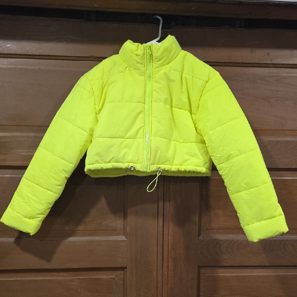iHeartRaves Neon Yellow Cropped Puffer Jacket